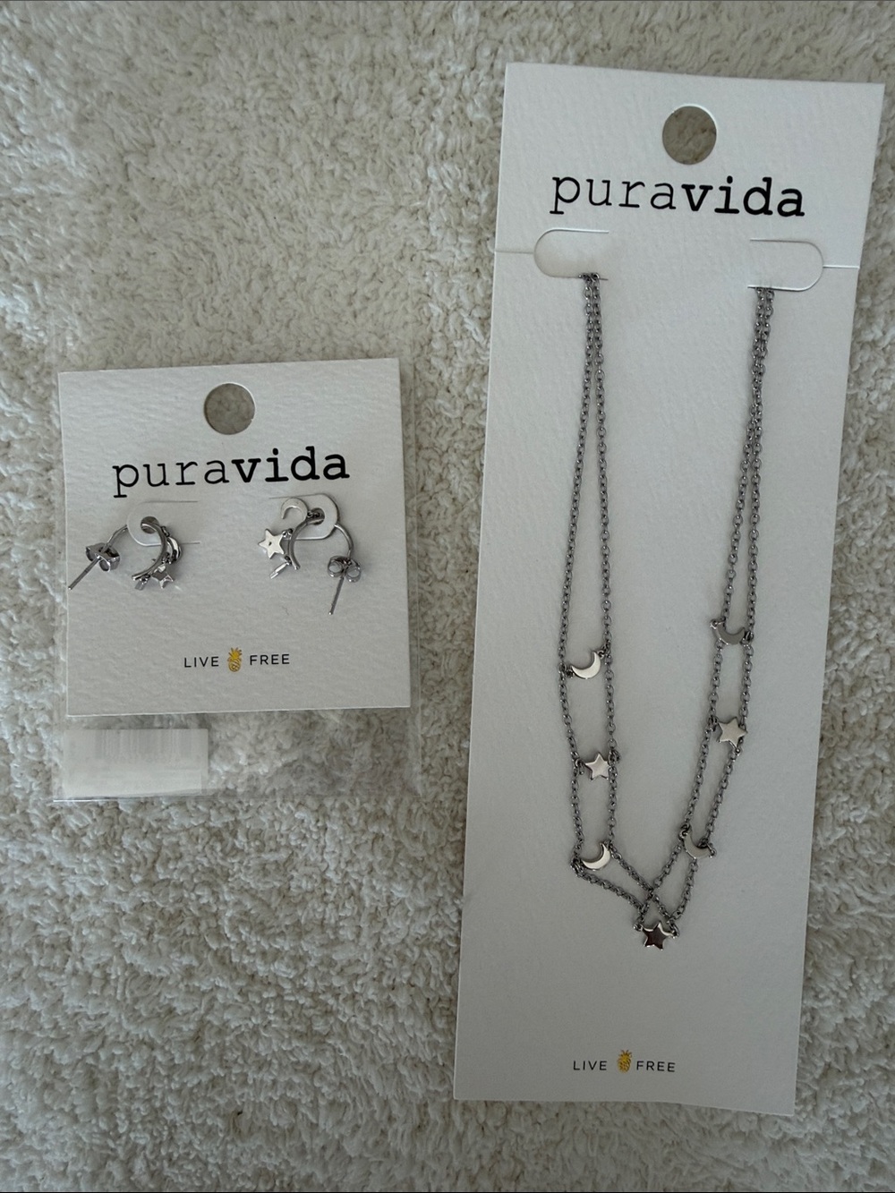 Pura Vida Silver Moon & Star Necklace and Stud Earrings Set